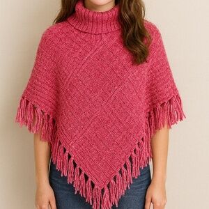 Pink Knitted Kids Poncho